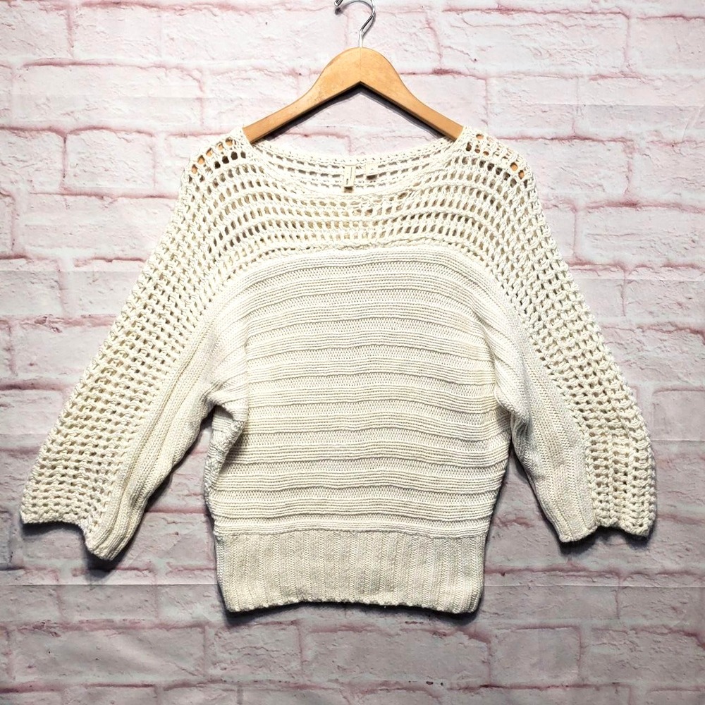 Anthropologie Moth Sweater Womens XS White Open Knit Crochet Pullover Boho Chic